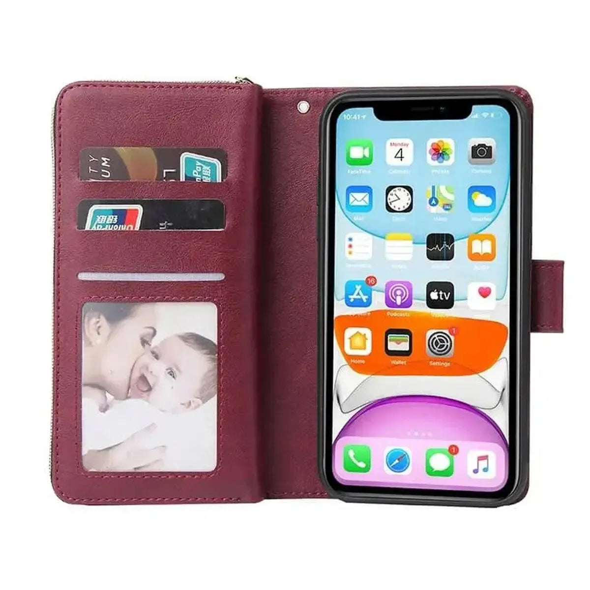 Buy Classic Wallet Phone Case, 9 Card Slots, Premium Leather, Credit Card Holder, Shockproof Case , BALDER at Caseles-iPhone 17 Pro Max, Balder-Black