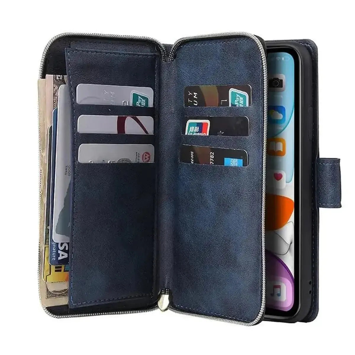 Buy Classic Wallet Phone Case, 9 Card Slots, Premium Leather, Credit Card Holder, Shockproof Case , BALDER at Caseles-iPhone 17 Pro Max, Balder-Black