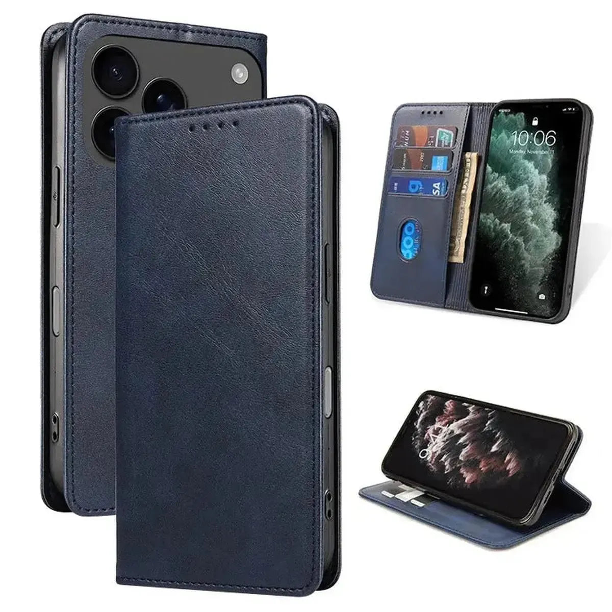 Buy Magnetic Folio Wallet Phone Case, Premium Leather, Credit Card Holder, Magnetic Closure, Flip Kickstand Shockproof Case, Barnaby at Caseles-iPhone 17 Pro Max, Barnaby-Blue