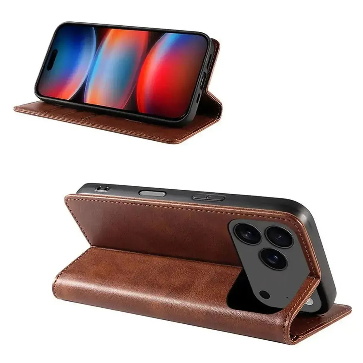 Buy Magnetic Folio Wallet Phone Case, Premium Leather, Credit Card Holder, Magnetic Closure, Flip Kickstand Shockproof Case, Barnaby at Caseles-iPhone 17 Pro Max, Barnaby-Brown