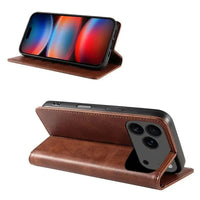 Buy Magnetic Folio Wallet Phone Case, Premium Leather, Credit Card Holder, Magnetic Closure, Flip Kickstand Shockproof Case, Barnaby at Caseles-iPhone 17 Pro Max, Barnaby-Brown