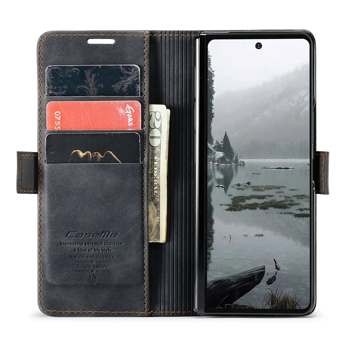 Buy Zipper Wallet Case for Galaxy Z Fold, Multi-Card Slots Leather Cover with Kickstand & 360° Full Protection - BERKELEY at Caseles-Samsung Galaxy Z Fold 7, BJM-Black