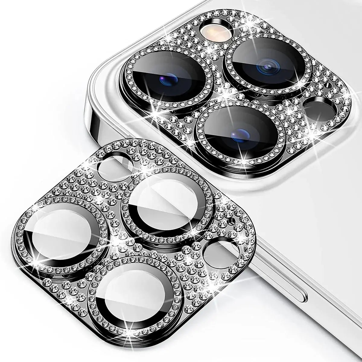 Buy Luxury Bling Diamond Camera Lens Protector for iPhone, Sparkle Glitter Alloy Cover, HD Clear 9H Tempered Glass, Ultra-Strong Suction, Aesthetic Protective Lens Sticker - BLING GLITTER LENS PROTECTOR at Caseles-iPhone 17 Pro Max, Black