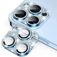 Buy Luxury Bling Diamond Camera Lens Protector for iPhone, Sparkle Glitter Alloy Cover, HD Clear 9H Tempered Glass, Ultra-Strong Suction, Aesthetic Protective Lens Sticker - BLING GLITTER LENS PROTECTOR at Caseles-iPhone 17 Pro Max, Light Blue
