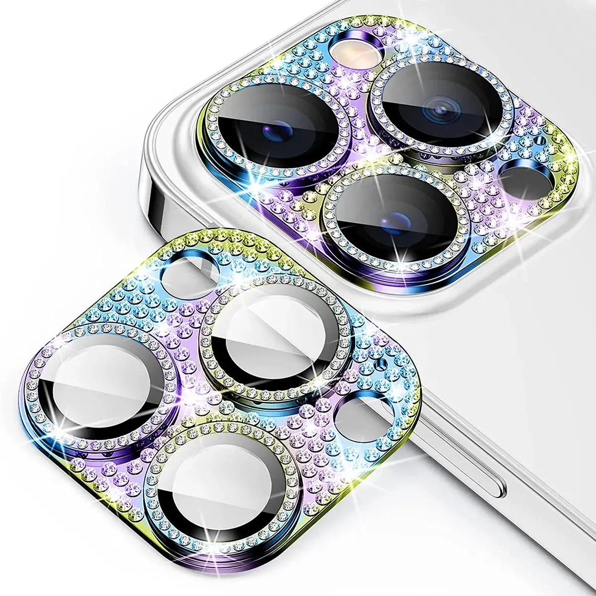 Buy Luxury Bling Diamond Camera Lens Protector for iPhone, Sparkle Glitter Alloy Cover, HD Clear 9H Tempered Glass, Ultra-Strong Suction, Aesthetic Protective Lens Sticker - BLING GLITTER LENS PROTECTOR at Caseles-iPhone 17 Pro Max, Multicolor