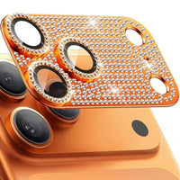 Buy Luxury Bling Diamond Camera Lens Protector for iPhone, Sparkle Glitter Alloy Cover, HD Clear 9H Tempered Glass, Ultra-Strong Suction, Aesthetic Protective Lens Sticker - BLING GLITTER LENS PROTECTOR at Caseles-iPhone 17 Pro Max, Orange