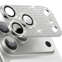 Buy Luxury Bling Diamond Camera Lens Protector for iPhone, Sparkle Glitter Alloy Cover, HD Clear 9H Tempered Glass, Ultra-Strong Suction, Aesthetic Protective Lens Sticker - BLING GLITTER LENS PROTECTOR at Caseles-iPhone 17 Pro Max, Silver