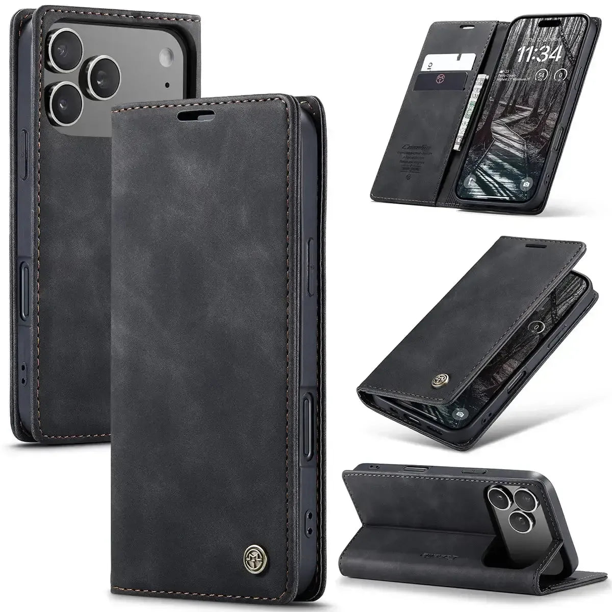 Buy Magnetic Flip Leather Card Wallet Case for iPhone, Kickstand & Drop Protection, BROOKS at Caseles-iPhone 17 Pro Max, BJM-Black