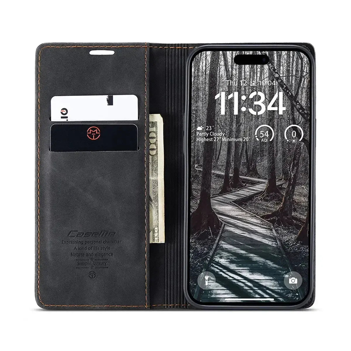Buy Magnetic Flip Leather Card Wallet Case for iPhone, Kickstand & Drop Protection, BROOKS at Caseles-iPhone 17 Pro Max, BJM-Coffee