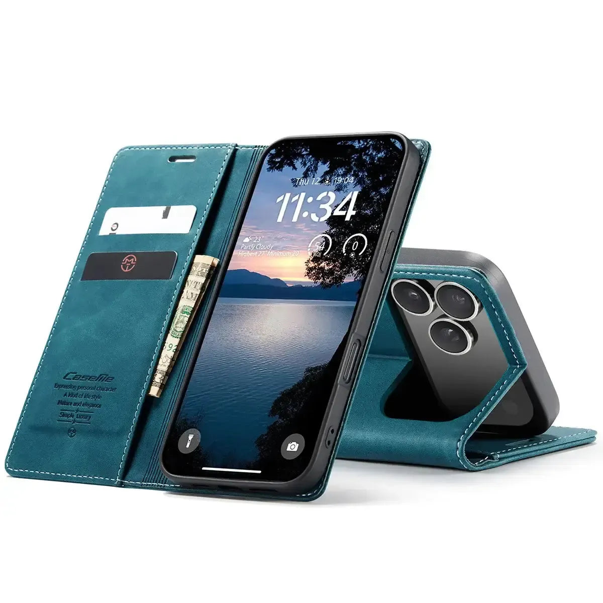 Buy Magnetic Flip Leather Card Wallet Case for iPhone, Kickstand & Drop Protection, BROOKS at Caseles-iPhone 17 Pro Max, BJM-Coffee