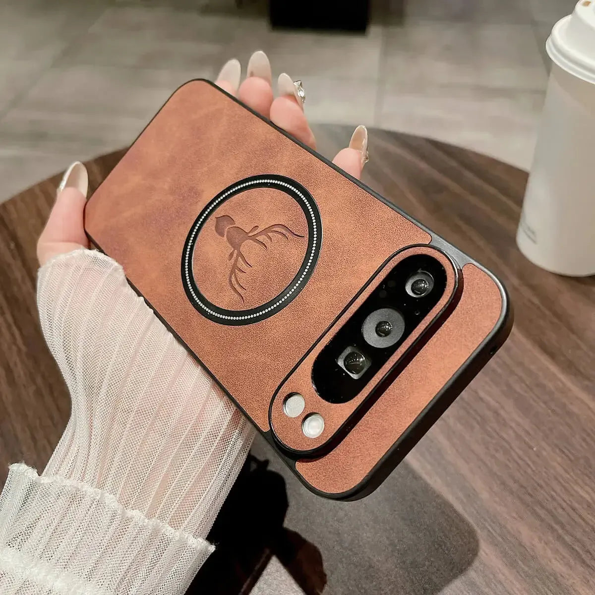 Buy Premium PU leather deer case with full protection and MagSafe wireless charging for Google Pixel – ADAM at Caseles-Google Pixel 9 Pro XL, Caribou-Brown