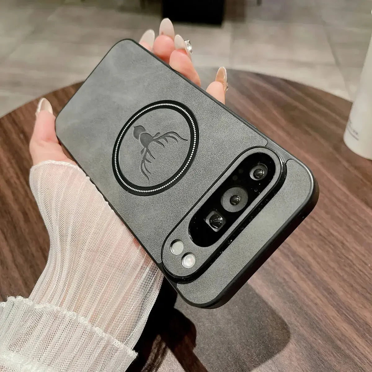 Buy Premium PU leather deer case with full protection and MagSafe wireless charging for Google Pixel – ADAM at Caseles-Google Pixel 9 Pro XL, Caribou-Dark Gray