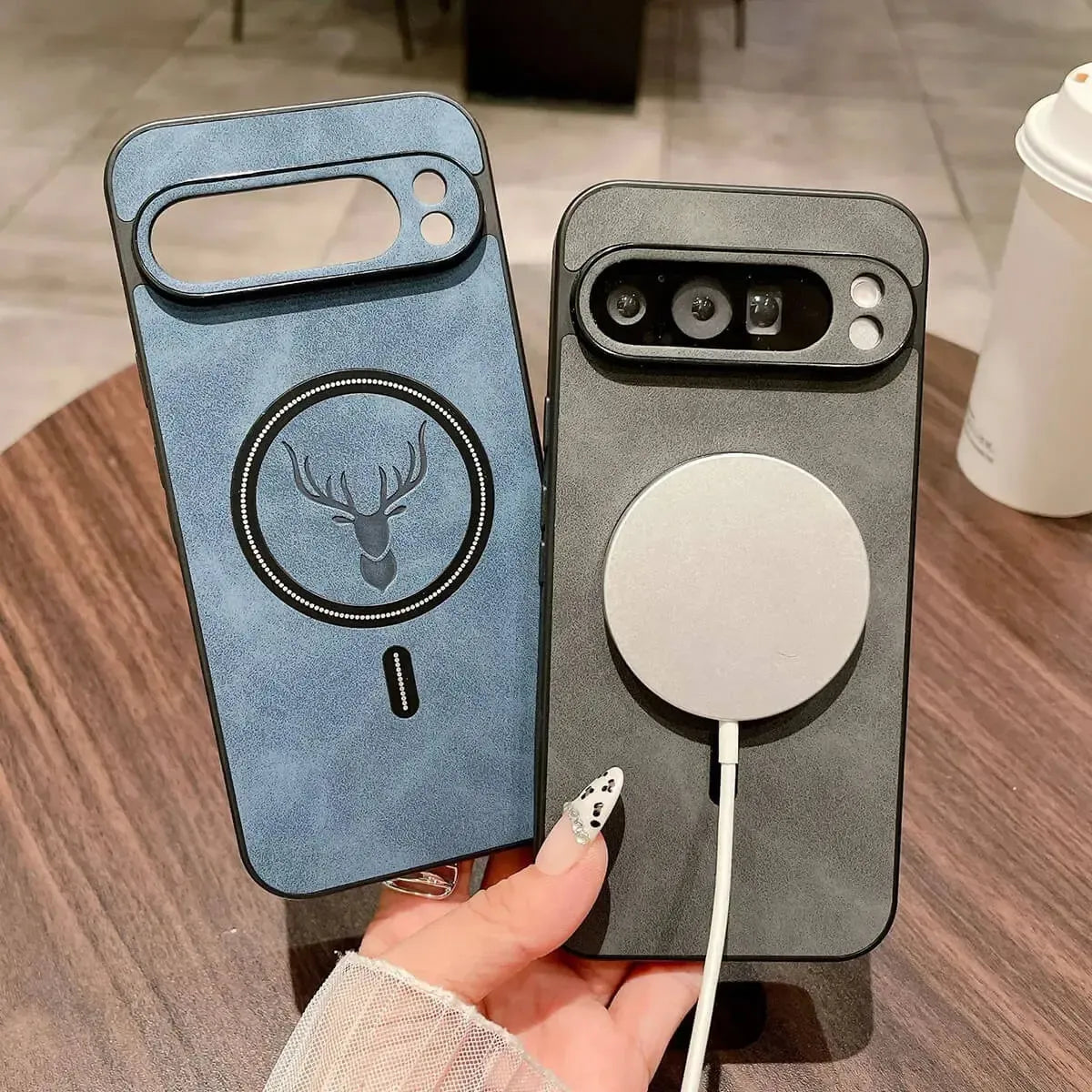 Buy Premium PU leather deer case with full protection and MagSafe wireless charging for Google Pixel – ADAM at Caseles-Google Pixel 9 Pro XL, Caribou-Dark Gray