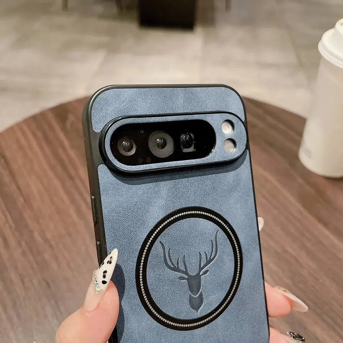 Buy Premium PU leather deer case with full protection and MagSafe wireless charging for Google Pixel – ADAM at Caseles-Google Pixel 9 Pro XL, Caribou-Dark Gray