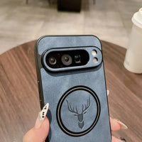 Buy Premium PU leather deer case with full protection and MagSafe wireless charging for Google Pixel – ADAM at Caseles-Google Pixel 9 Pro XL, Caribou-Dark Gray