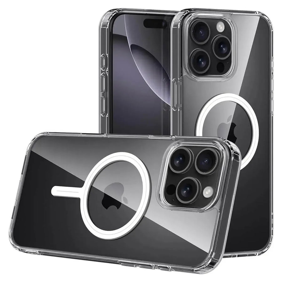 Buy Slim crystal-clear MagSafe iPhone case with strong magnetic adsorption, anti-yellowing durability, and military-grade drop protection - iPhone MagSafe Clear Case at Caseles -iPhone 17 Pro Max, 