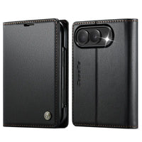 Buy Slim & Lightweight Flip Folio with 2 Card Slots, 1 Cash Slot, RFID Protection, Magnetic Closure & Wireless Charging Support for iPhone Duo - CLEO at Caseles-iPhone Duo, Black