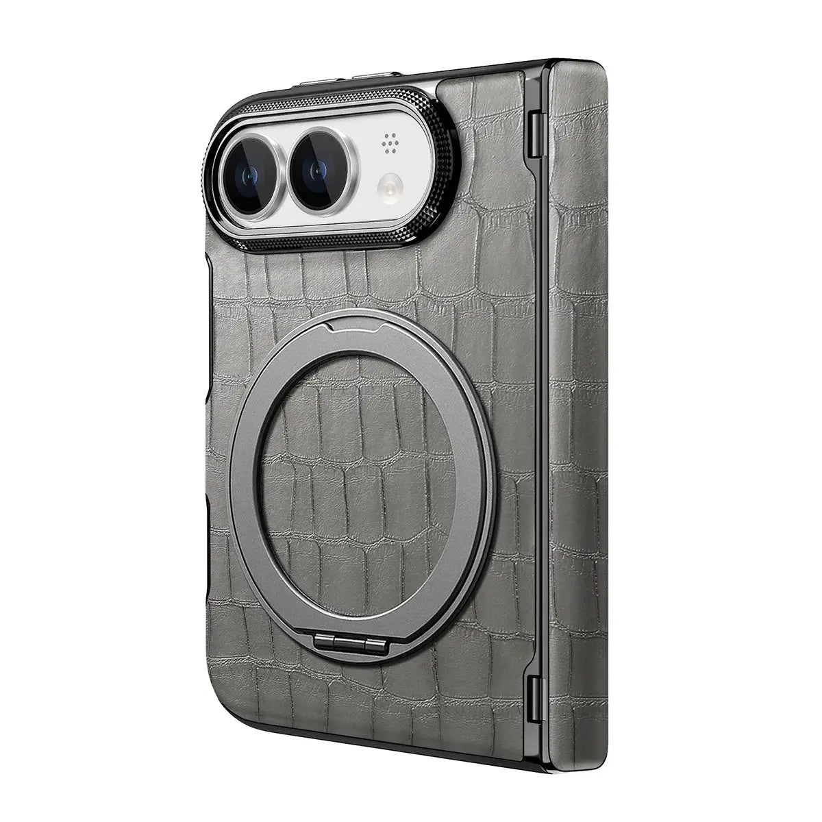 Buy Magnetic 360° Rotating Click Ring Stand Case with Dual-Axis Hinge Protection & Premium Vegan Leather - ORBIS at Caseles-iPhone Ultra, Blue
