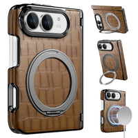 Buy Magnetic 360° Rotating Click Ring Stand Case with Dual-Axis Hinge Protection & Premium Vegan Leather - ORBIS at Caseles-iPhone Ultra, Brown