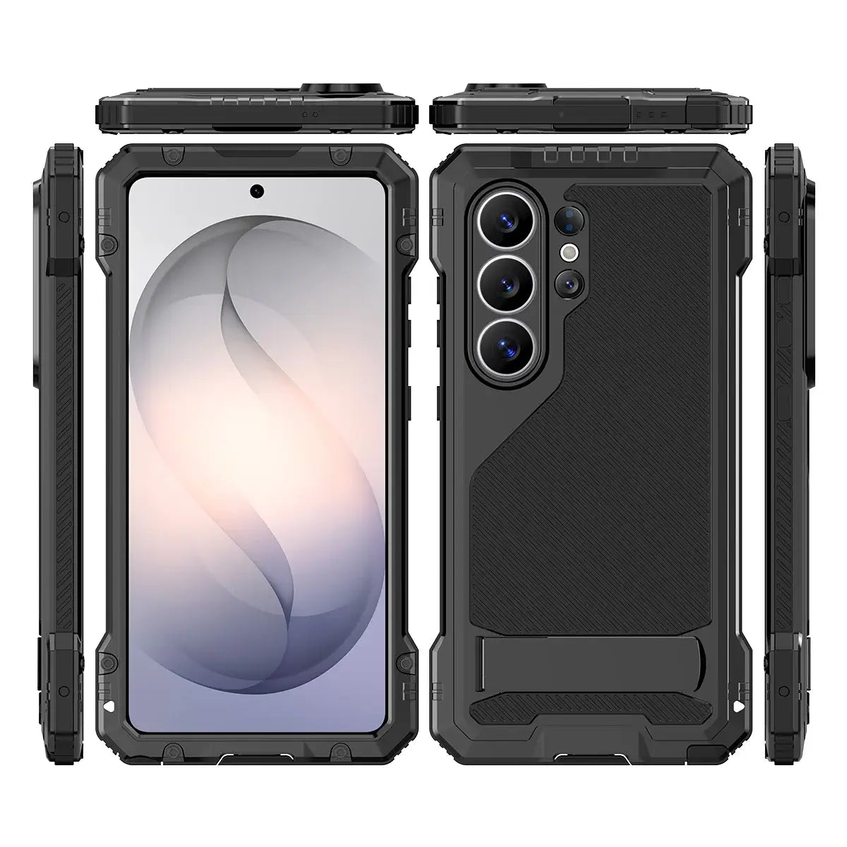Buy Armor Series: Full-Wrap Metal Case for Samsung Galaxy S with Integrated Kickstand - DAMON at Caseles-Samsung Galaxy S26 Ultra, Black