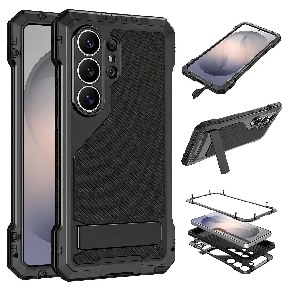 Buy Armor Series: Full-Wrap Metal Case for Samsung Galaxy S with Integrated Kickstand - DAMON at Caseles-Samsung Galaxy S26 Ultra, Black
