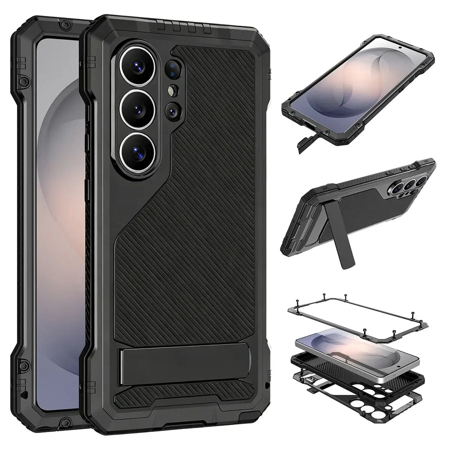 Buy Armor Series: Full-Wrap Metal Case for Samsung Galaxy S with Integrated Kickstand - DAMON at Caseles-Samsung Galaxy S26 Ultra, Black