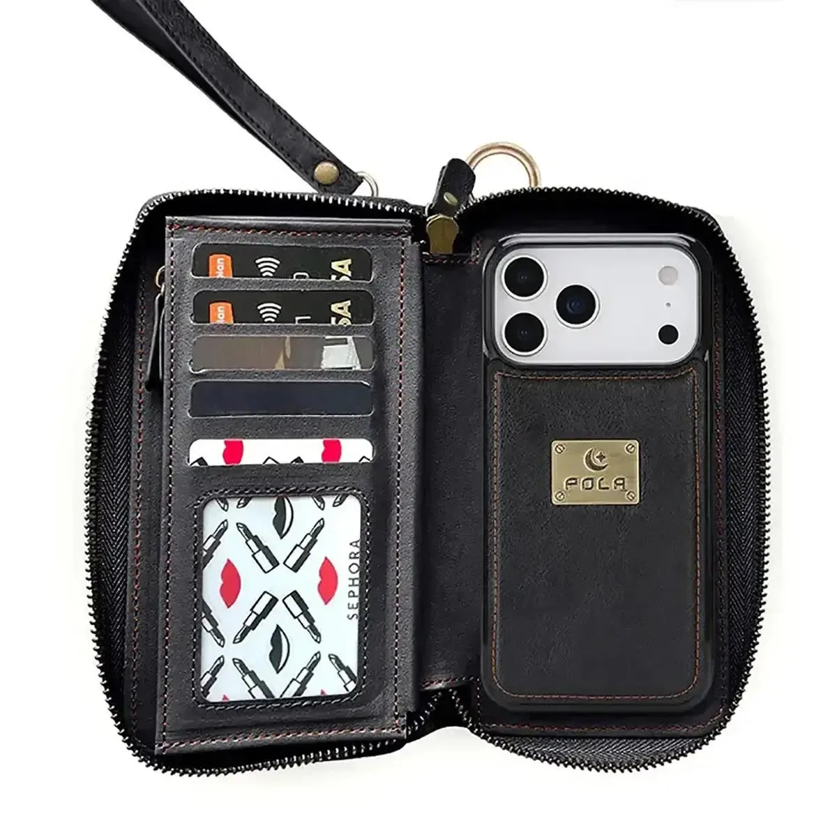Buy Multi Functional Wallet Phone Case, 14 Card Slots 3 Purse 1 Zipper 1 Wrist Band 1 Metal Buckle, Wrist Strap Clutch Magnetic Detachable,Darell at Caseles-iPhone 17 Pro Max, Darell-Brown