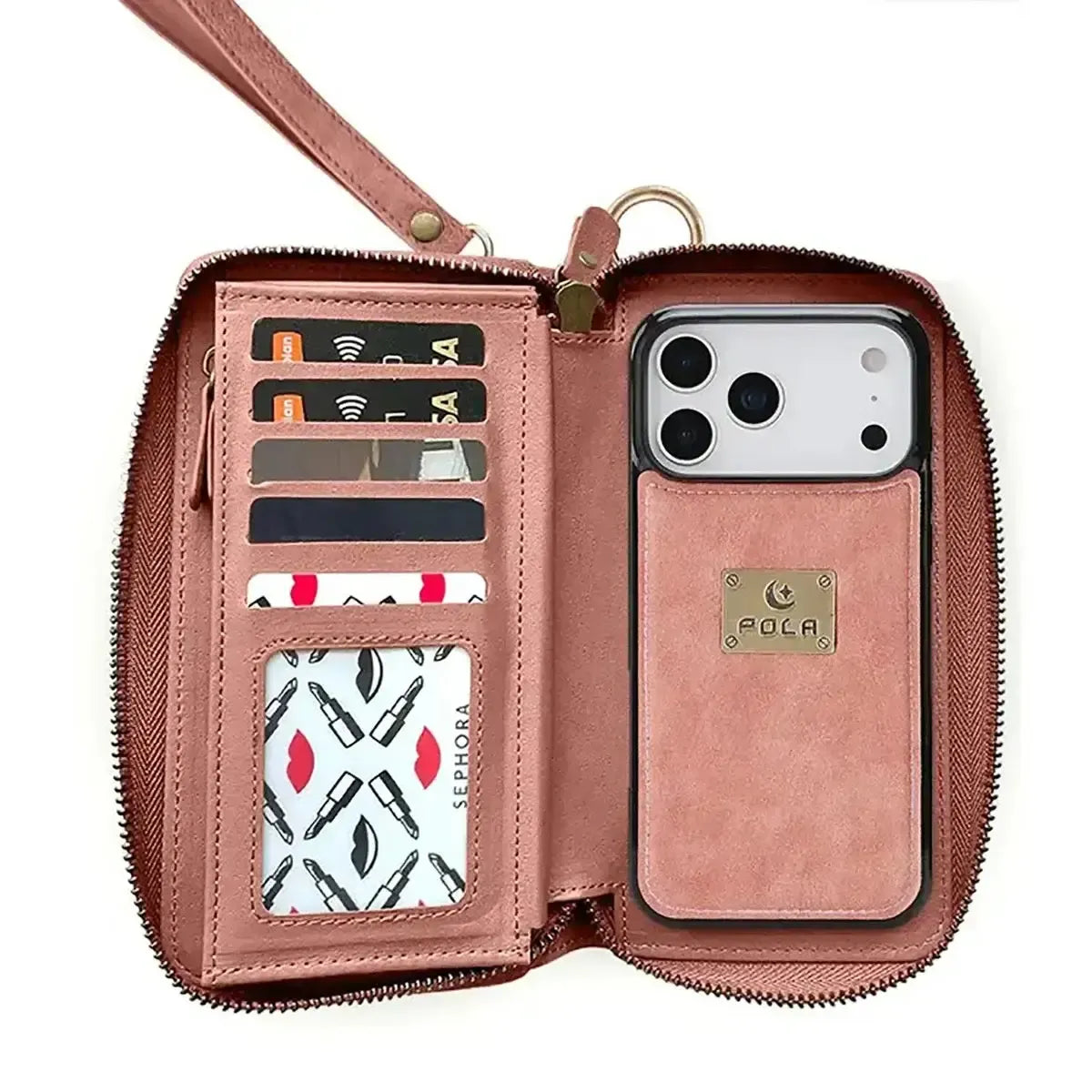 Buy Multi Functional Wallet Phone Case, 14 Card Slots 3 Purse 1 Zipper 1 Wrist Band 1 Metal Buckle, Wrist Strap Clutch Magnetic Detachable,Darell at Caseles-iPhone 17 Pro Max, Darell-Brown