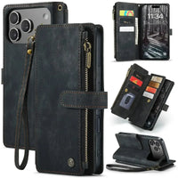 Buy Zipper Flip Folio Wallet Phone Case, Premium Leather Cover with Card Slots Cash Pocket Magnetic Closure and Kickstand,Devy at Caseles-iPhone 17 Pro Max, Black