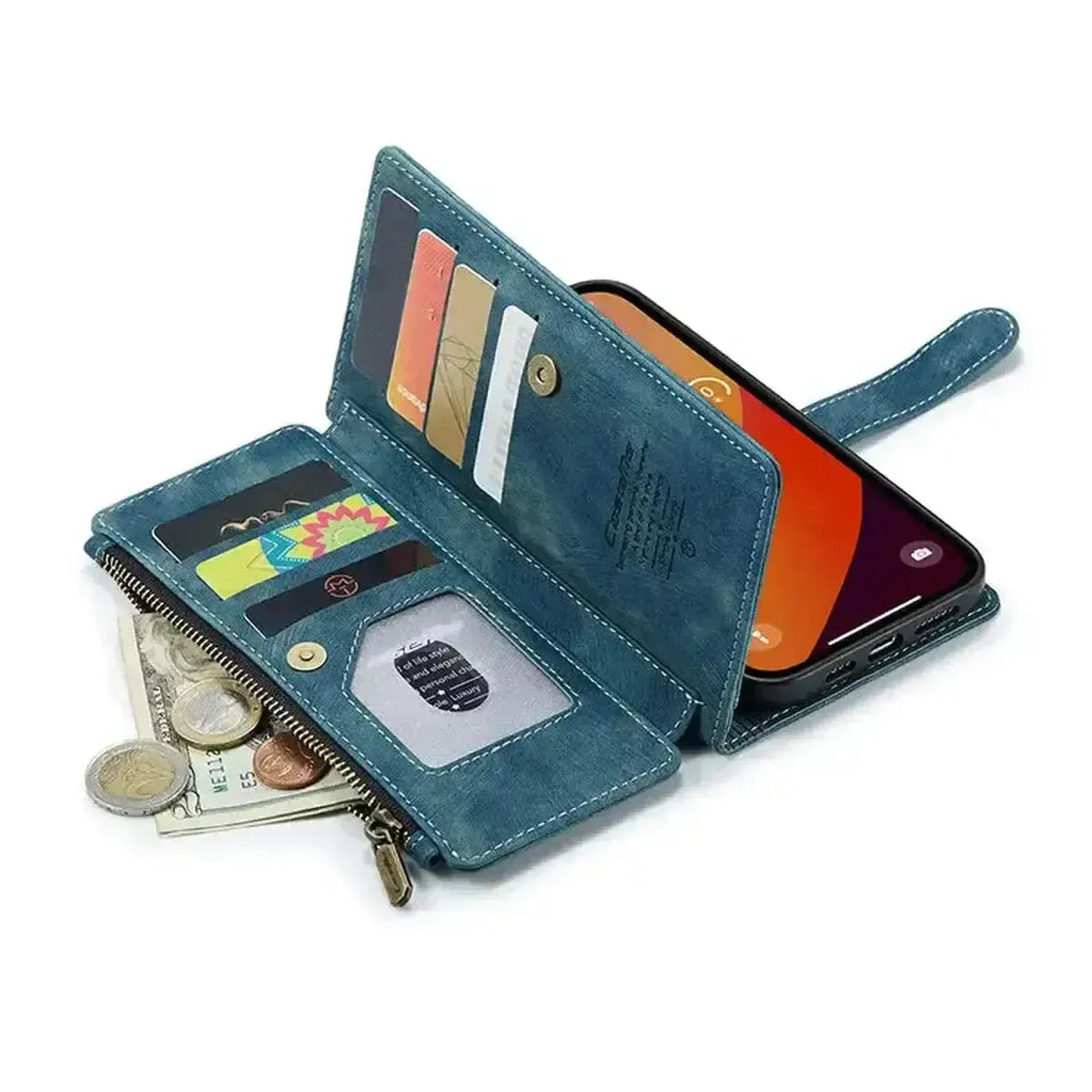 Buy Zipper Flip Folio Wallet Phone Case, Premium Leather Cover with Card Slots Cash Pocket Magnetic Closure and Kickstand,Devy at Caseles-iPhone 17 Pro Max, Khaki