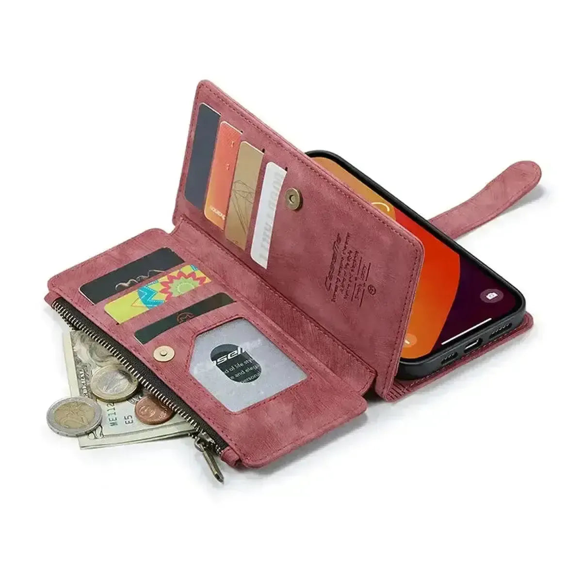 Buy Zipper Flip Folio Wallet Phone Case, Premium Leather Cover with Card Slots Cash Pocket Magnetic Closure and Kickstand,Devy at Caseles-iPhone 17 Pro Max, Khaki