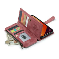 Buy Zipper Flip Folio Wallet Phone Case, Premium Leather Cover with Card Slots Cash Pocket Magnetic Closure and Kickstand,Devy at Caseles-iPhone 17 Pro Max, Khaki