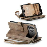 Buy Zipper Flip Folio Wallet Phone Case, Premium Leather Cover with Card Slots Cash Pocket Magnetic Closure and Kickstand,Devy at Caseles-iPhone 17 Pro Max, Khaki