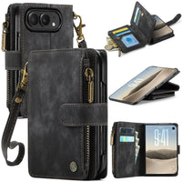 Buy Multifunctional Leather Wallet Case with Detachable Wristlet & Wireless Charging for iPhone Duo - Duran at Caseles-iPhone Duo, Black