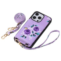 BuyCaseles Floral Wallet Case for iPhone: RFID Blocking, Makeup Mirror, Card Holder & Crossbody Strap - Flora at Caseles-iPhone 17 Pro Max, Black