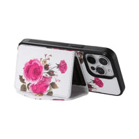 BuyCaseles Floral Wallet Case for iPhone: RFID Blocking, Makeup Mirror, Card Holder & Crossbody Strap - Flora at Caseles-iPhone 17 Pro Max, Black