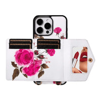 BuyCaseles Floral Wallet Case for iPhone: RFID Blocking, Makeup Mirror, Card Holder & Crossbody Strap - Flora at Caseles-iPhone 17 Pro Max, Black