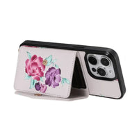 BuyCaseles Floral Wallet Case for iPhone: RFID Blocking, Makeup Mirror, Card Holder & Crossbody Strap - Flora at Caseles-iPhone 17 Pro Max, Black
