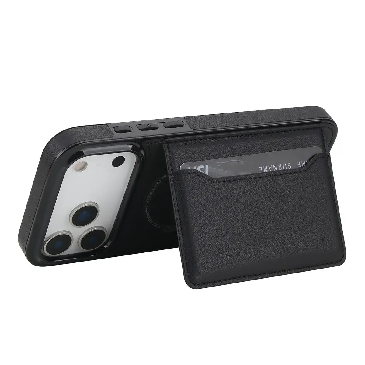 Buy Shockproof Protective Case with Card Holder, Magnetic Charging Compatibility & Hands-Free Viewing Stand - HALE at Caseles-iPhone 17 Pro Max, Black
