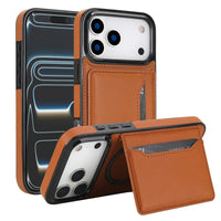 Buy Shockproof Protective Case with Card Holder, Magnetic Charging Compatibility & Hands-Free Viewing Stand - HALE at Caseles-iPhone 17 Pro Max, Brown