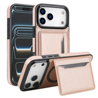Buy Shockproof Protective Case with Card Holder, Magnetic Charging Compatibility & Hands-Free Viewing Stand - HALE at Caseles-iPhone 17 Pro Max, RoseGold