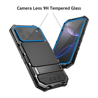 Buy Heavy Duty Aluminum iPhone Case with Kickstand, Built-in Screen & Camera Protector, Shockproof Military-Grade Gorilla Glass Cover - Hamza at Caseles-iPhone 17 Pro Max, Black