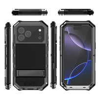 Buy Heavy Duty Aluminum iPhone Case with Kickstand, Built-in Screen & Camera Protector, Shockproof Military-Grade Gorilla Glass Cover - Hamza at Caseles-iPhone 17 Pro Max, Black