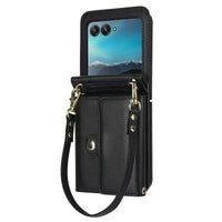 Buy Samsung Galaxy Z Flip Crossbody Wallet Case, RFID Blocking Leather Cover with Detachable Strap & Card Slots - IRIS at Caseles-Samsung Galaxy Z Flip 7, Black