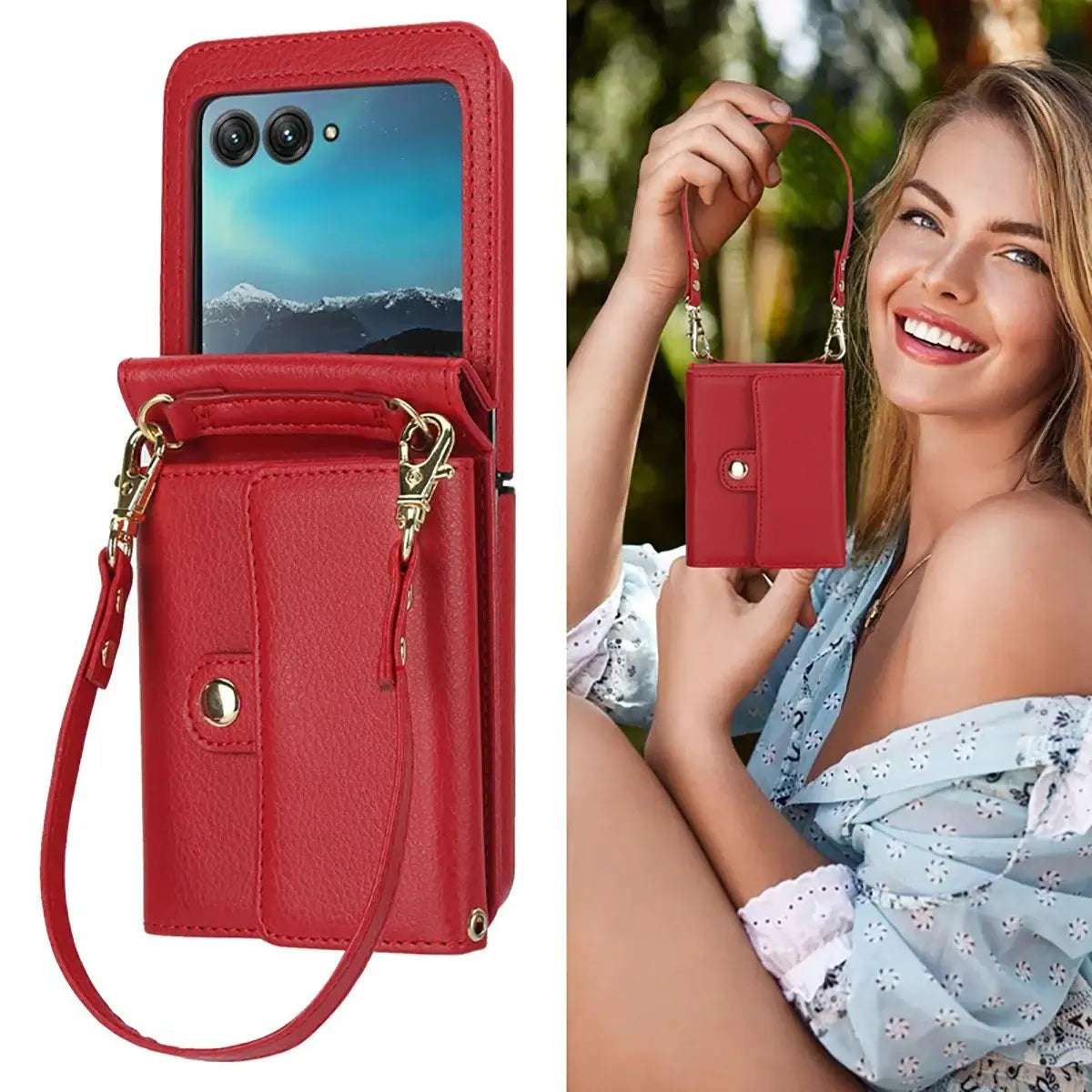 Buy Samsung Galaxy Z Flip Crossbody Wallet Case, RFID Blocking Leather Cover with Detachable Strap & Card Slots - IRIS at Caseles-Samsung Galaxy Z Flip 7, Black