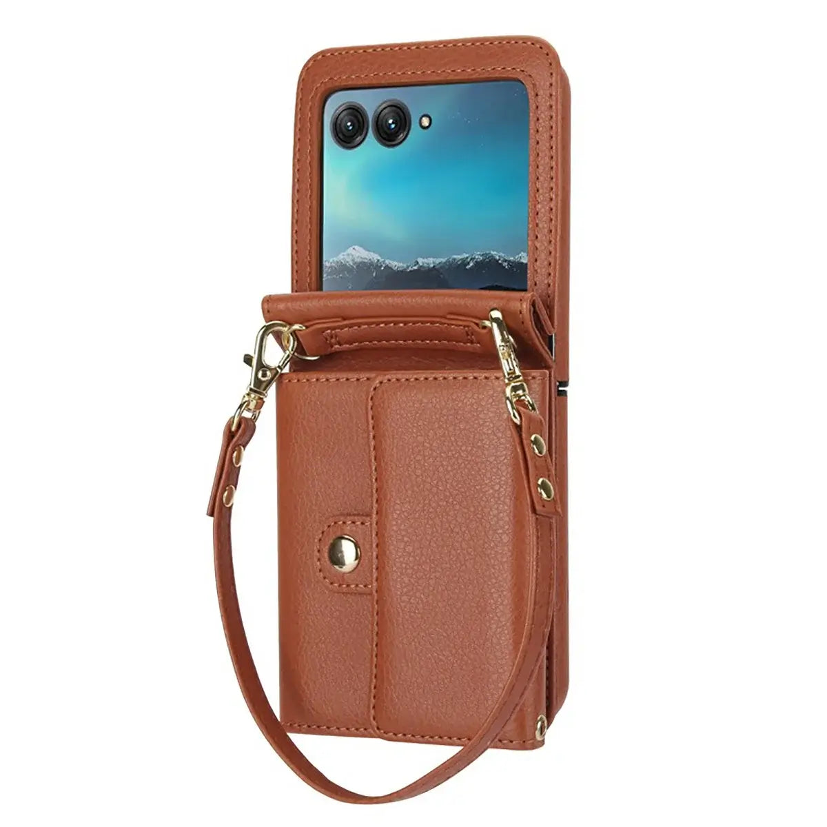 Buy Samsung Galaxy Z Flip Crossbody Wallet Case, RFID Blocking Leather Cover with Detachable Strap & Card Slots - IRIS at Caseles-Samsung Galaxy Z Flip 7, Black