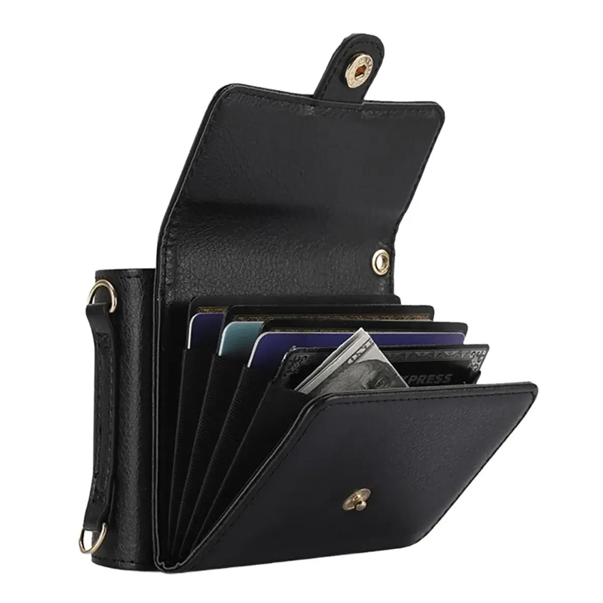 Buy Samsung Galaxy Z Flip Crossbody Wallet Case, RFID Blocking Leather Cover with Detachable Strap & Card Slots - IRIS at Caseles-Samsung Galaxy Z Flip 7, Black