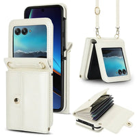 Buy Samsung Galaxy Z Flip Crossbody Wallet Case, RFID Blocking Leather Cover with Detachable Strap & Card Slots - IRIS at Caseles-Samsung Galaxy Z Flip 7, White