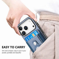 Buy Magnetic Wallet Case with Built-in AirTag Holder, Detachable Card Slot, Kickstand & Full-Body Protection - Josiah at Caseles-iPhone 17 Pro Max, Black