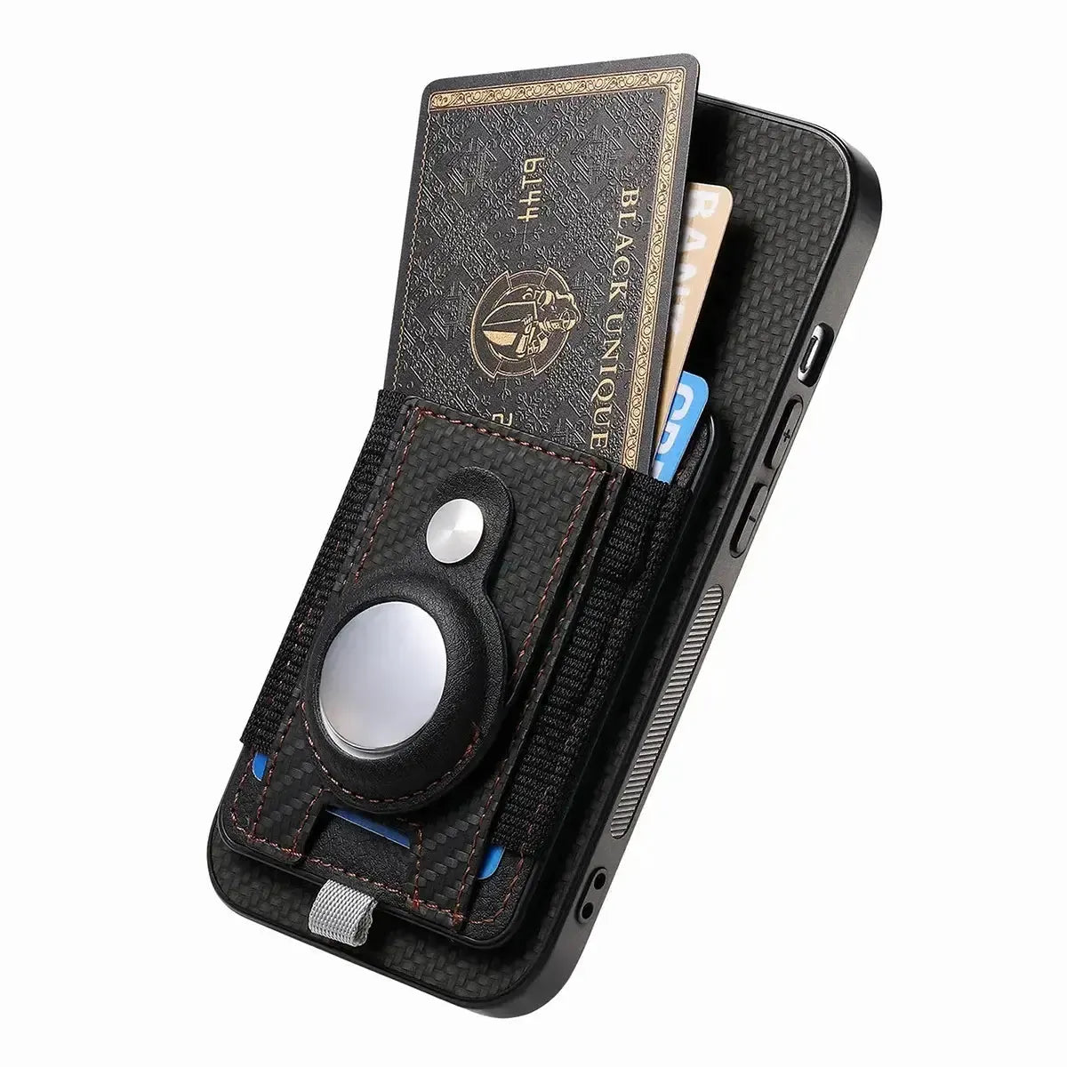 Buy Magnetic Wallet Case with Built-in AirTag Holder, Detachable Card Slot, Kickstand & Full-Body Protection - Josiah at Caseles-iPhone 17 Pro Max, Black